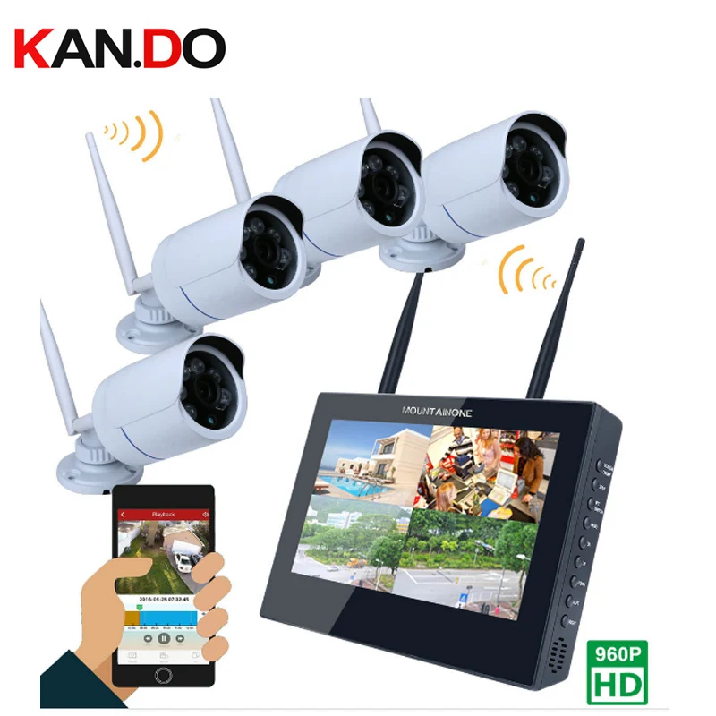 1-4CH 1" TFT 960 P HD беспроводная DVR система безопасности Видео NVR наборы 1.3MP беспроводной стойкий к атмосферным воздействиям штепсельный соединитель ip-камеры ночного видения