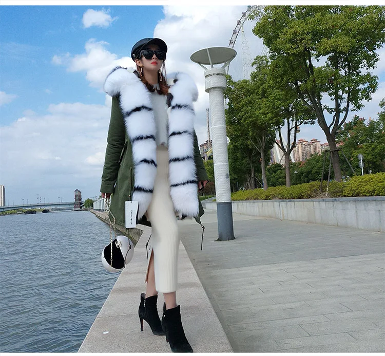 Deri Ceket Women Winter Large Natural Real Fox Fur Cuff& Liner Thick Warm Silver Jacket Coast Female Waterproof Loose Parkas