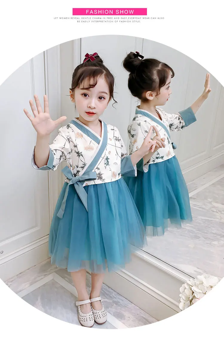 Hanfu/комплект одежды для девочек, коллекция года, новое весеннее детское пышное платье принцессы с длинными рукавами+ пальто, костюмы из 2 предметов для девочек, китайский style2-10T