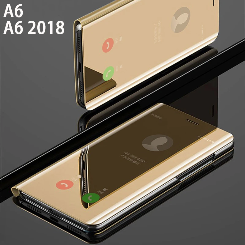 Flip Smart Mirror Phone Cover case For Samsung galaxy A6 Plus 2018 A 6 A6Plus Hard Leather Clear View Rose Gold Back Cases | Мобильные
