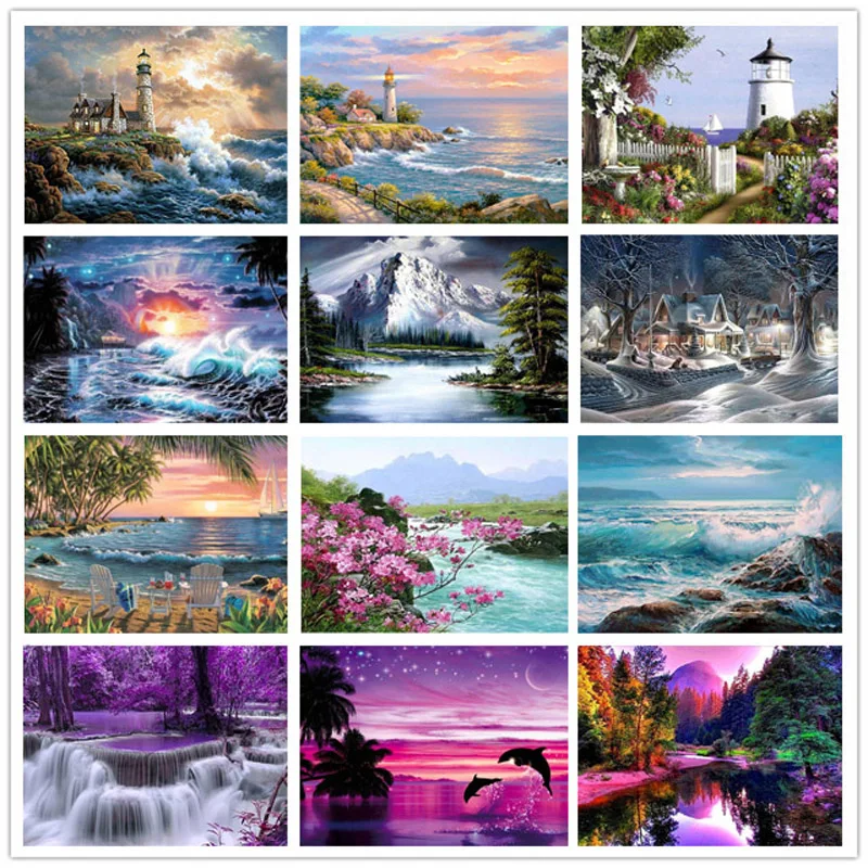

5D DIY Diamond painting Seaside Scenery Full Round Diamond embroidery Cross stitch Snow Landscape Diamond mosaic crystal Wall Pa