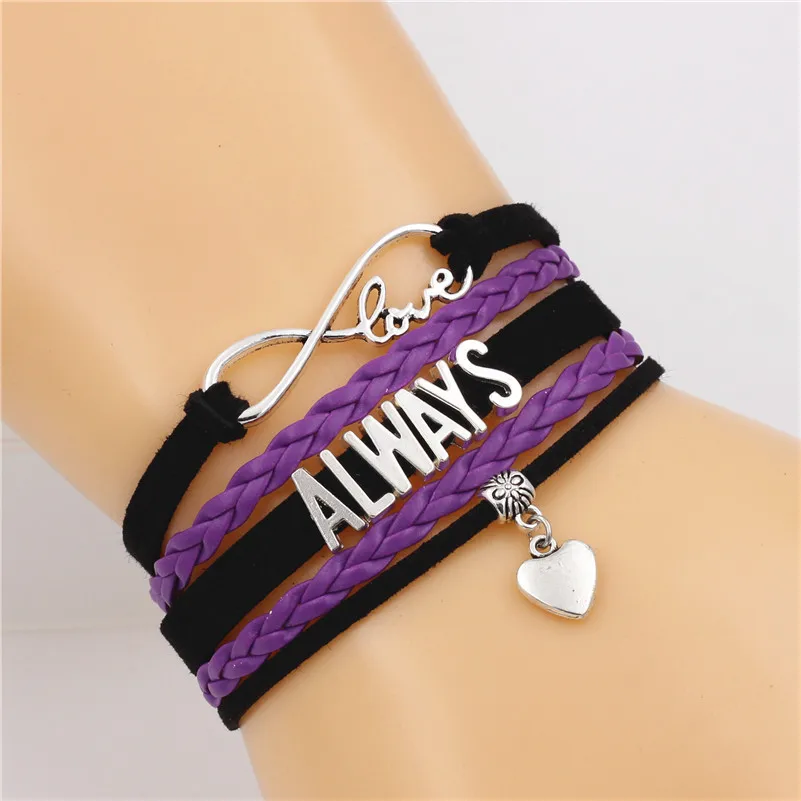 DGW всегда алфавитов кожаные браслеты новая мода античный серебряный цвет сердце