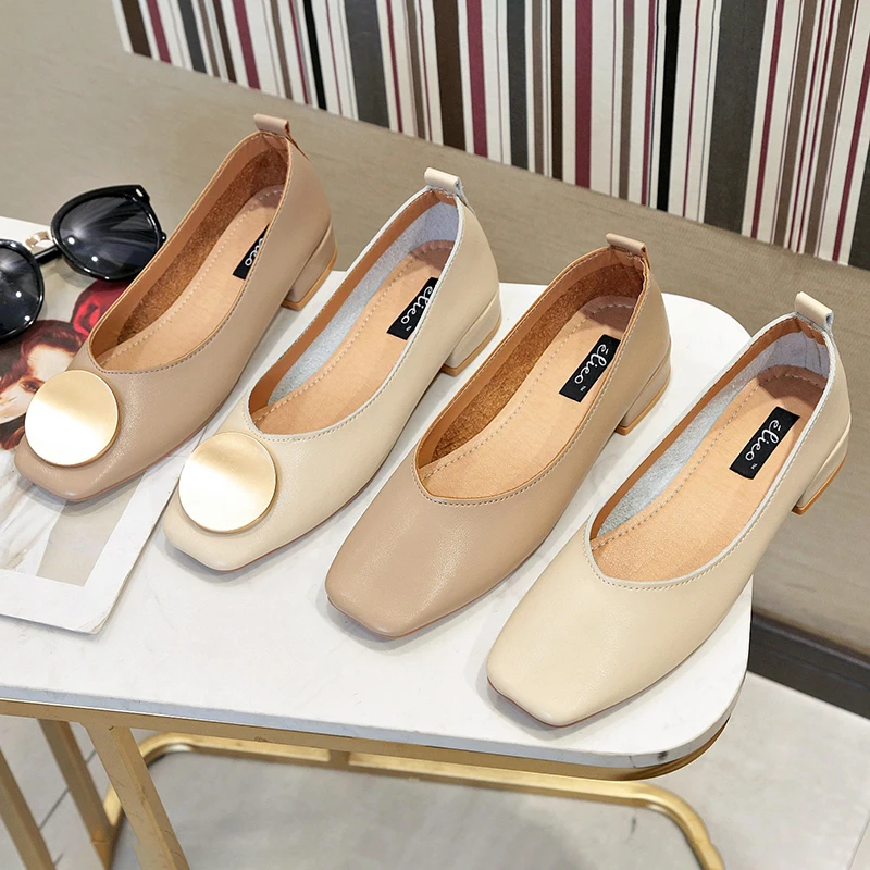 

New Casual Shoes Ballet Flats Slip on Shallow Women Shoes Woman Flats Soft Bottom Metal Buckle Square Toe Ladies Flats Female