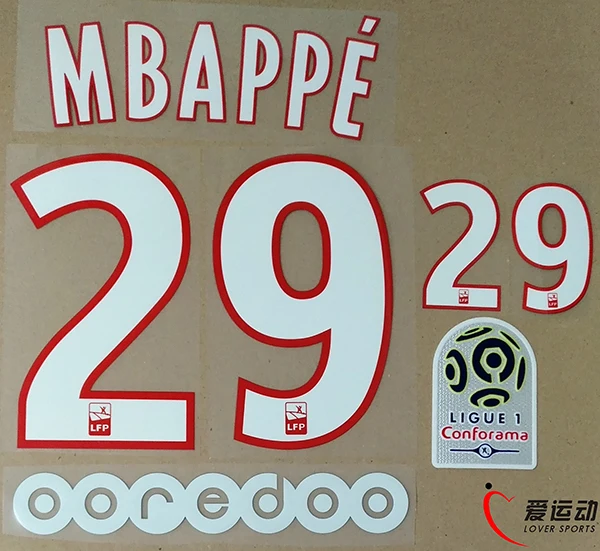 2017 2018 MBAPPE 29 Домашний набор + Соединительная пластина 1 OOREDOO #29 nameset|ligue patch|patches patchespsg