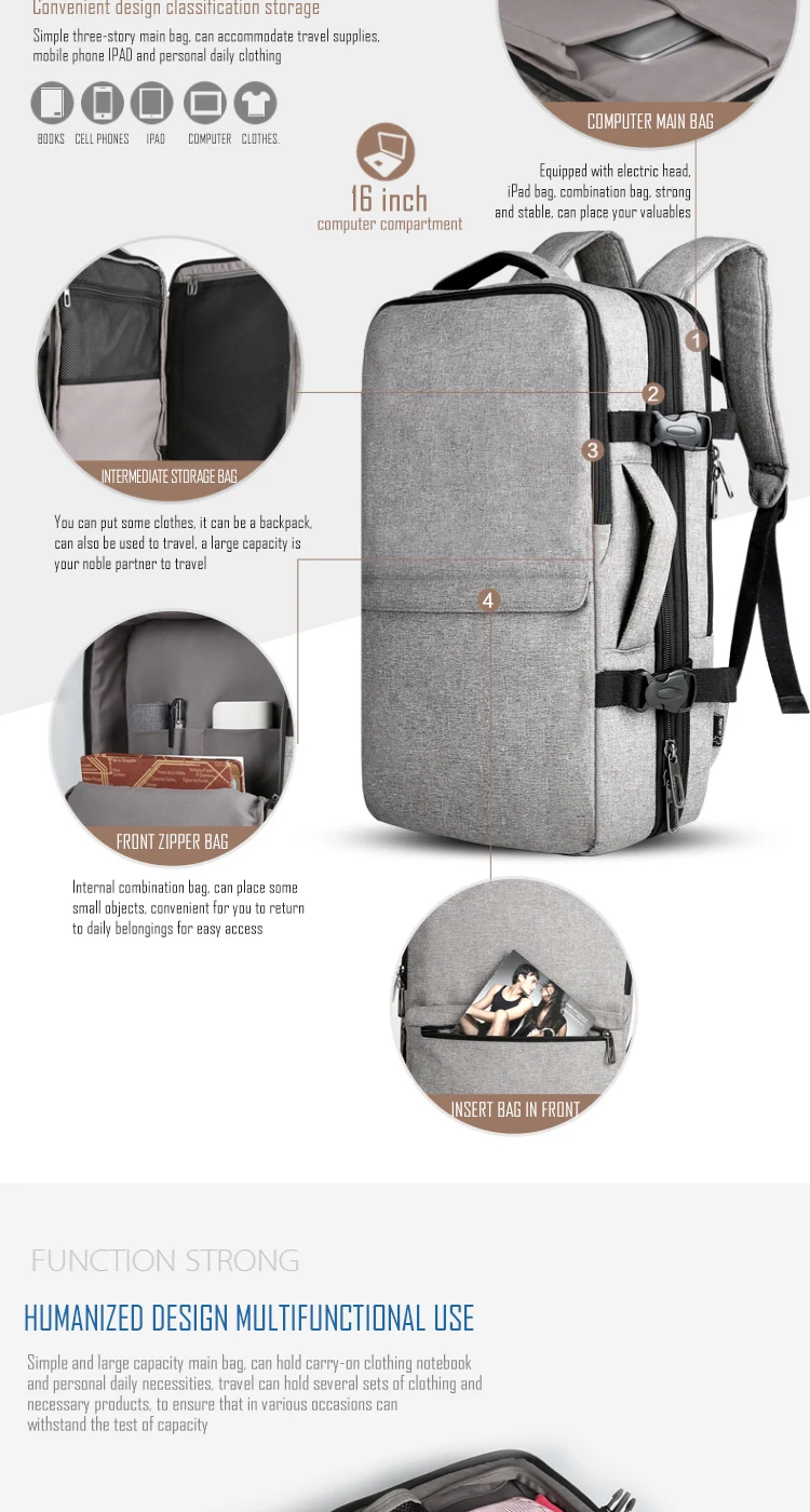 CAI Travel Backpack High Quality Capacity Side-Open Mini Suitcase Laptop bags Water Proof Minimalism Business Men School Style