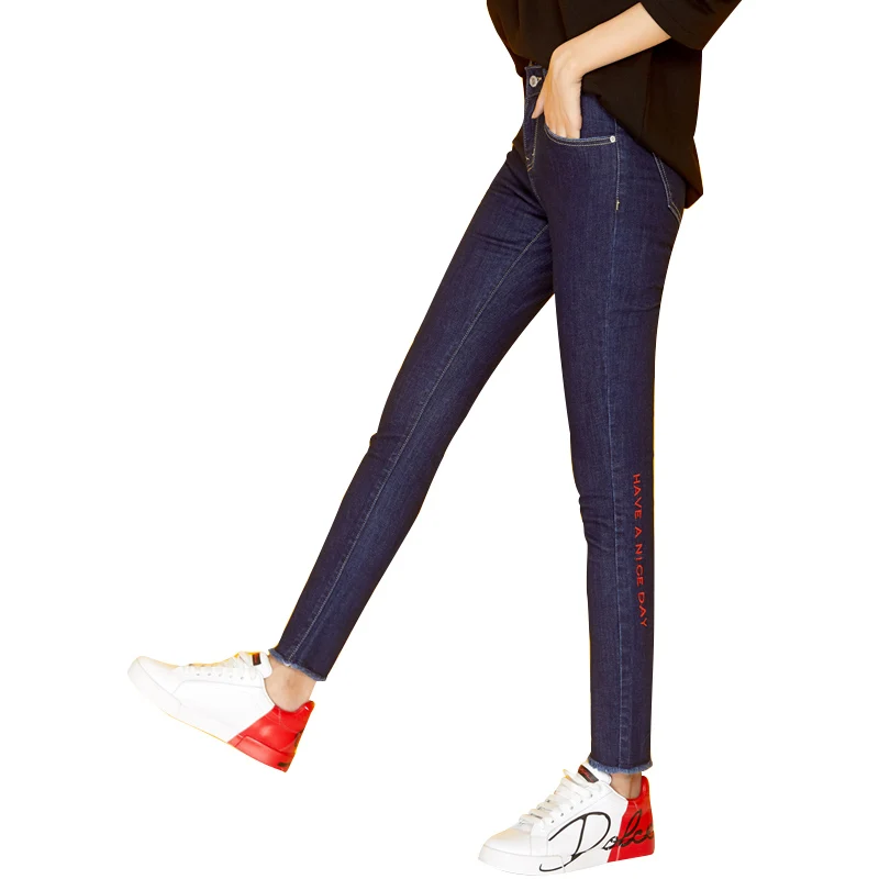 LEIJIJEANS новые осенние повседневные джинсы размера плюс XL с вышитыми буквами
