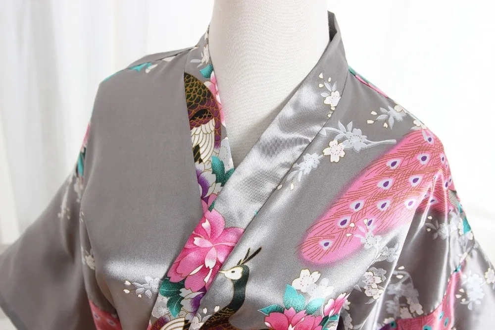 Атласный халат цветочный Короткое Кимоно банный модный для женщин платье