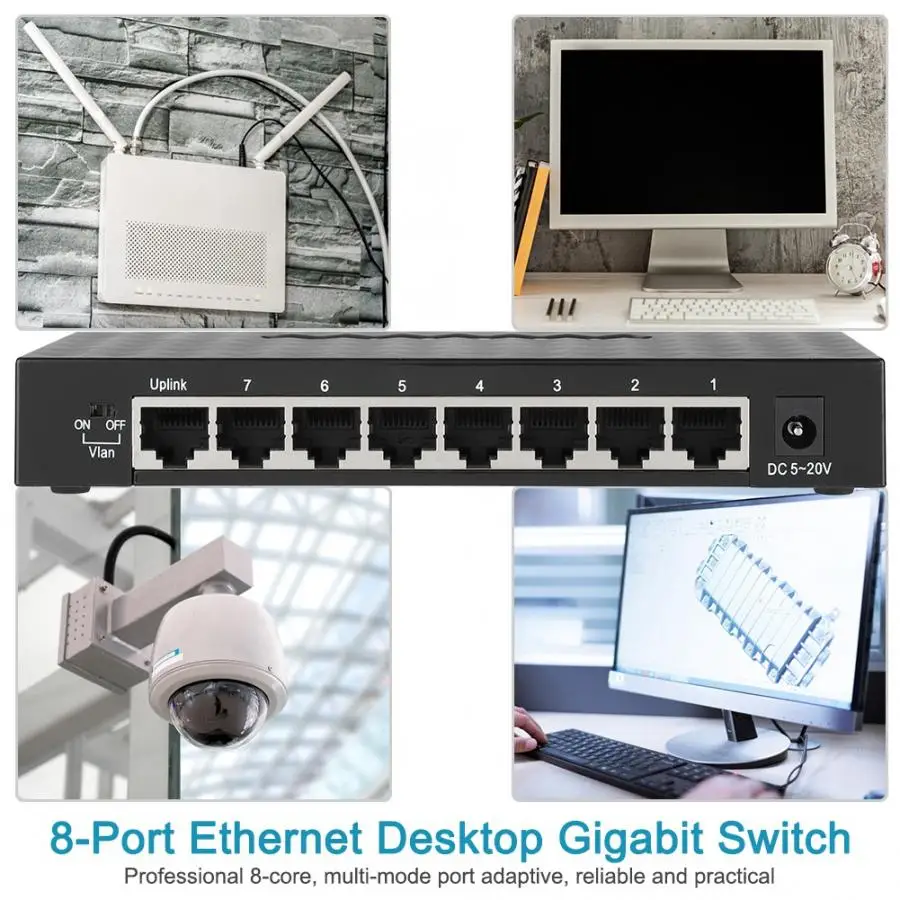 Сетевой адаптер 8 портов высокопроизводительный сетевой VLAN концентратор 100 м Ethernet настольный коммутатор 100-240 В черный высокоскоростной переадресация