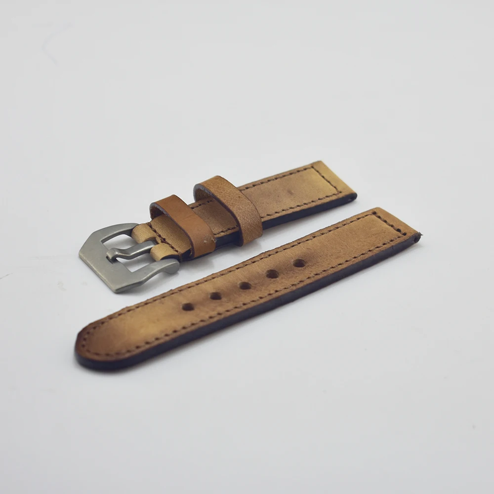 KZfashion Leather Strap Handmade cream color 21mm Vintage pattern Watch Band Watchband | Наручные часы