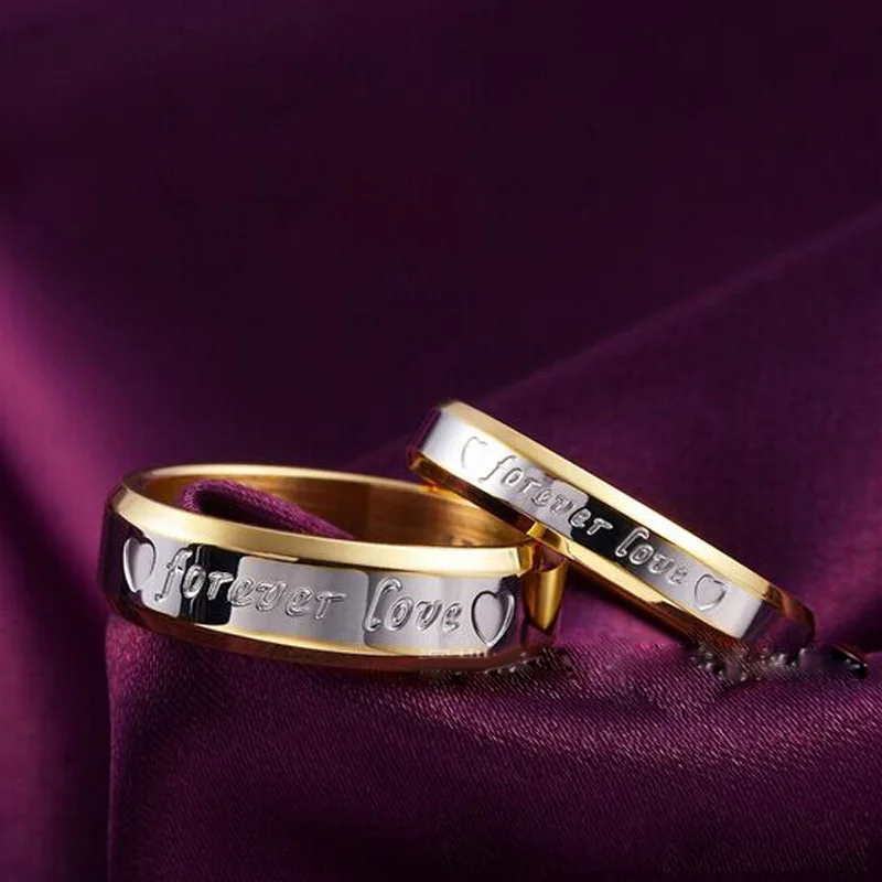 Мода, распродажа, кольца из сплава и стали с надписью «Forever Love», ювелирные изделия для пар золотого цвета, кольца Aneis для мужчин/женщин JZ101