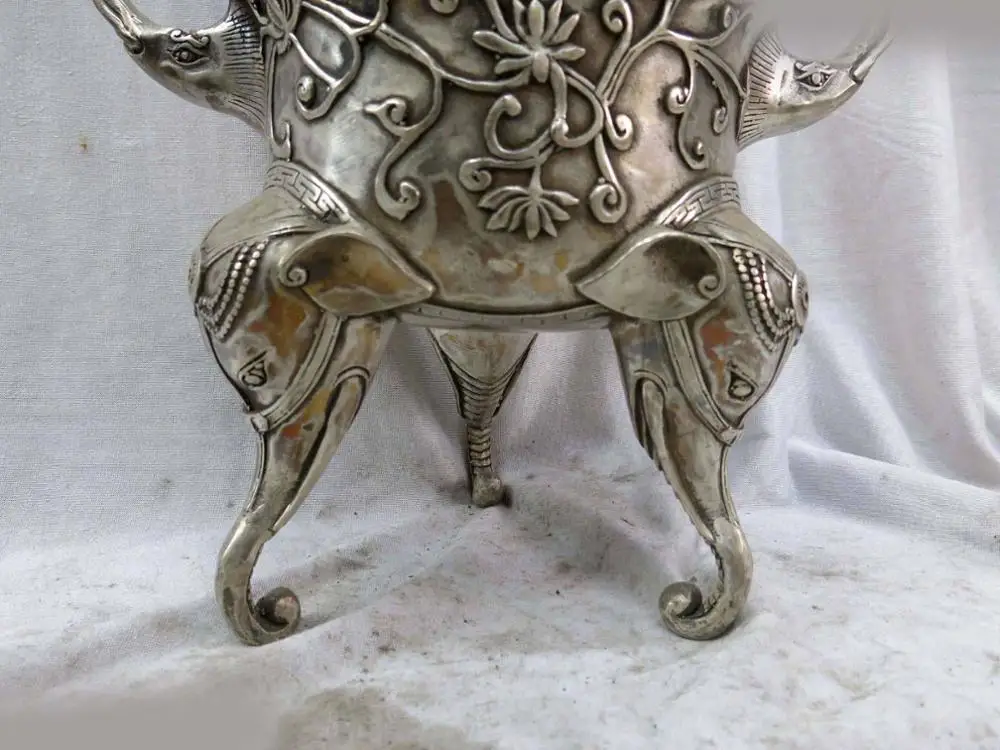 15 &quot китай серебро мелко шесть слон орнамент курильница кадило ( D0426 ) |
