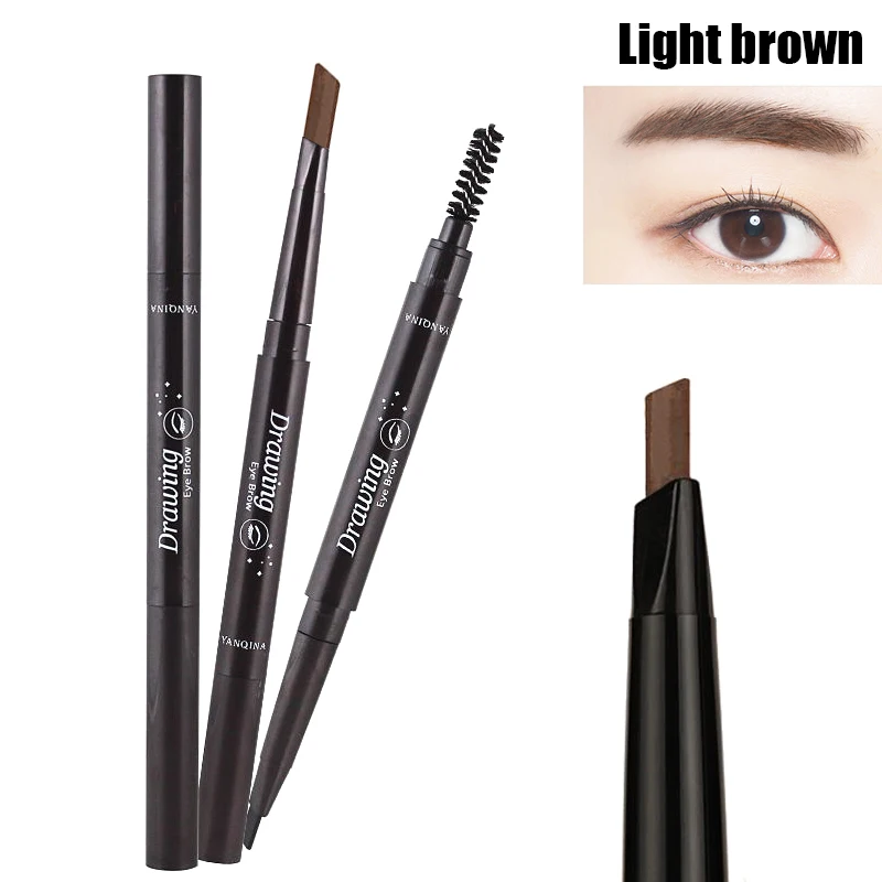 Light Brown Автоматический карандаш для бровей с двумя головками, водостойкая стойкая ручка с кисточкой для бровей - Цвет: Light Brown