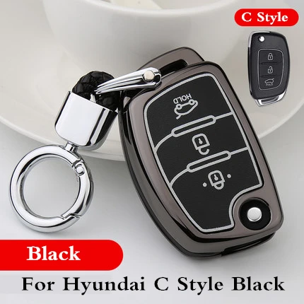 Автомобильный ключ чехол КРЫШКА ДЛЯ hyundai I10I20I30 Tucson Creta IX20IX25IX35 Sonata Verna Solaris Санта Elantra Mistra HB20 - Название цвета: C Style Black