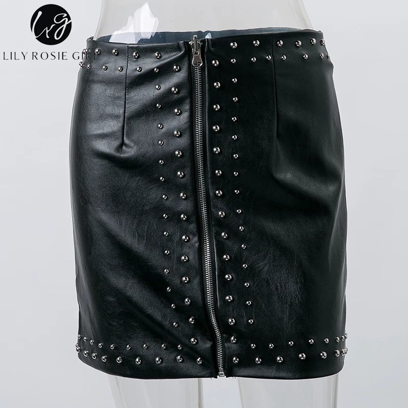 Лили Rosie девушка пикантные черные сапоги Для женщин Мини молния юбка заклепки