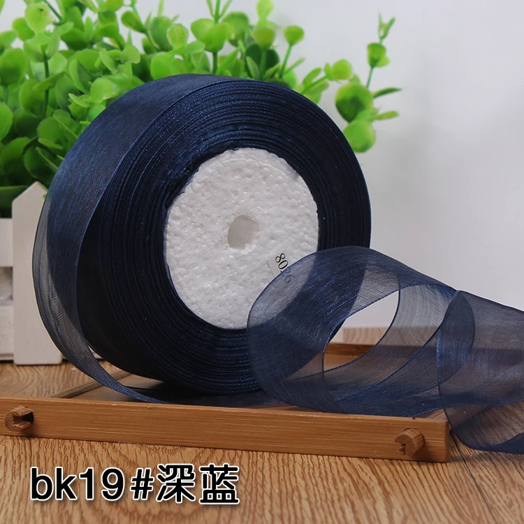 Dark blue Красивая шелковая прозрачная атласная лента из органзы 40 мм(50 ярдов/рулонов) для украшения свадебных торжеств - Цвет: Dark blue