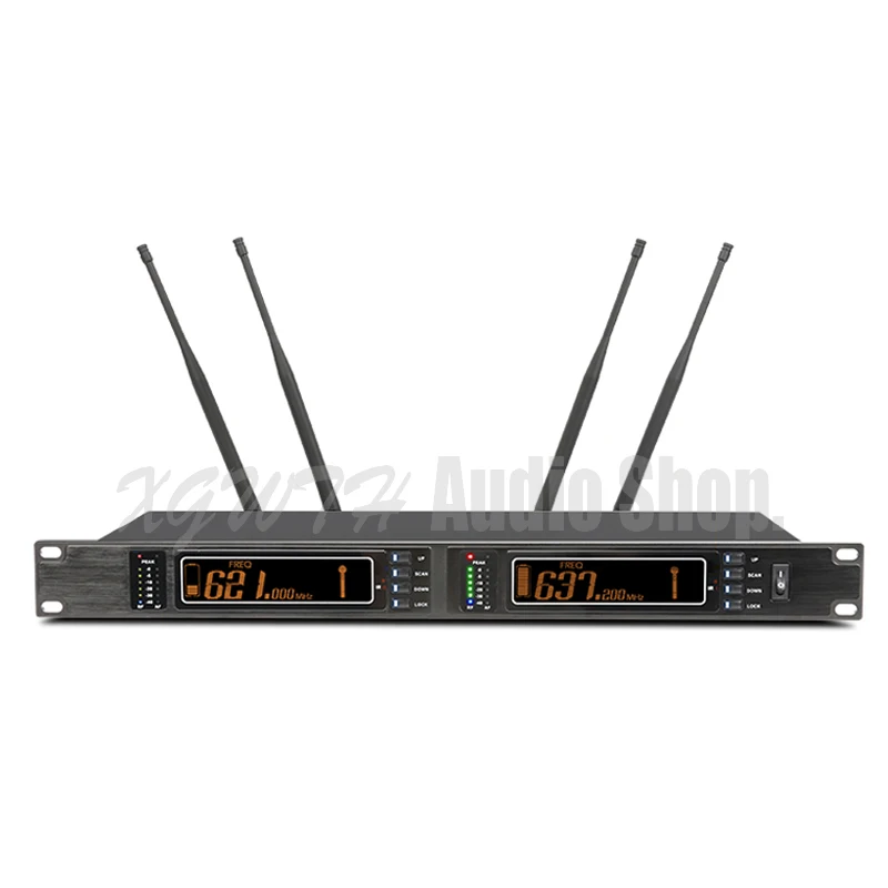 구매 DJ UHF 무선 마이크 시스템, 트루 다이버시티, 2x100 채널, 다이나믹 콘덴서, 카디오이드 마이크, 웨딩 가라오케 스튜디오용