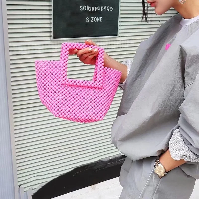 pink Корейская модная пляжная сумка, розовые сумки-Хобо, женские сумки-клатчи из бисера - Цвет: pink