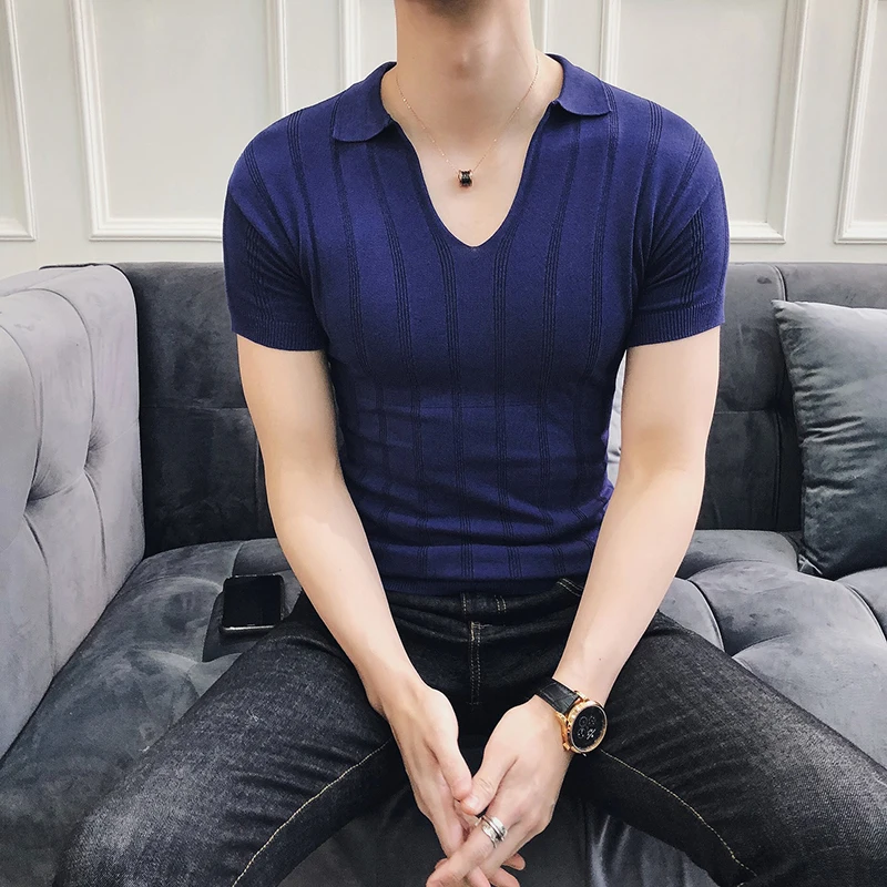 Мужская рубашка поло с v образным вырезом лето 2019 мужская деловая Повседневная