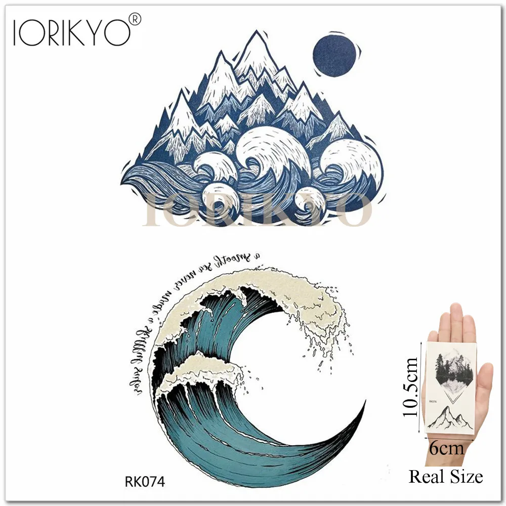 Тату наклейка IORIKYO для мужчин и женщин временные татуировки акварели гор синего