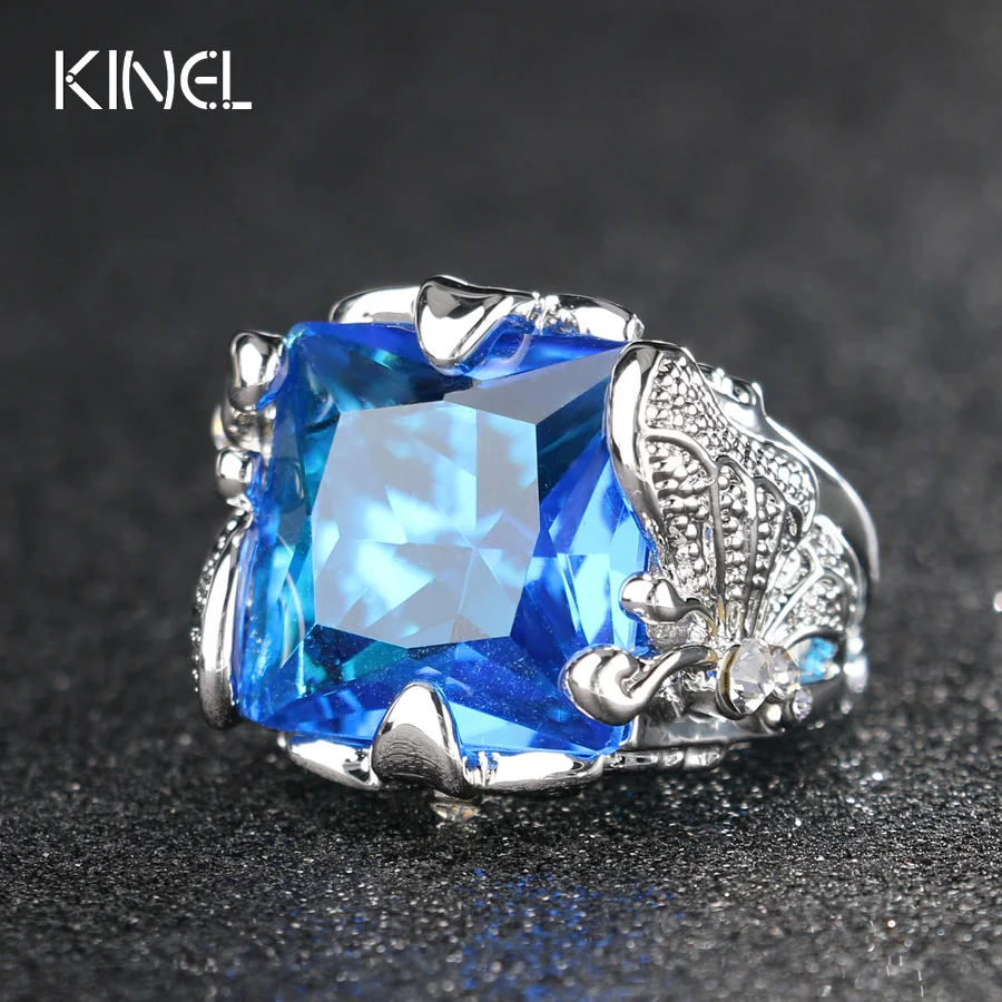 Модные кольца Kinel с синим кубическим цирконием женское кольцо большими