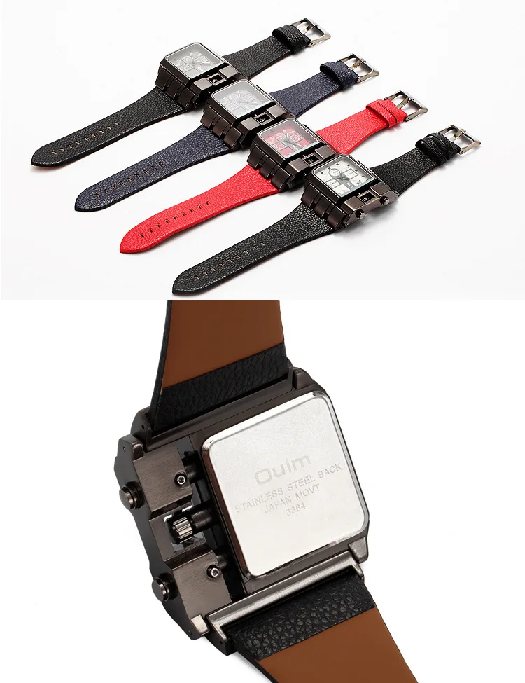 Часы наручные мужские кварцевые с кожаным ремешком и прямоугольным циферблатом