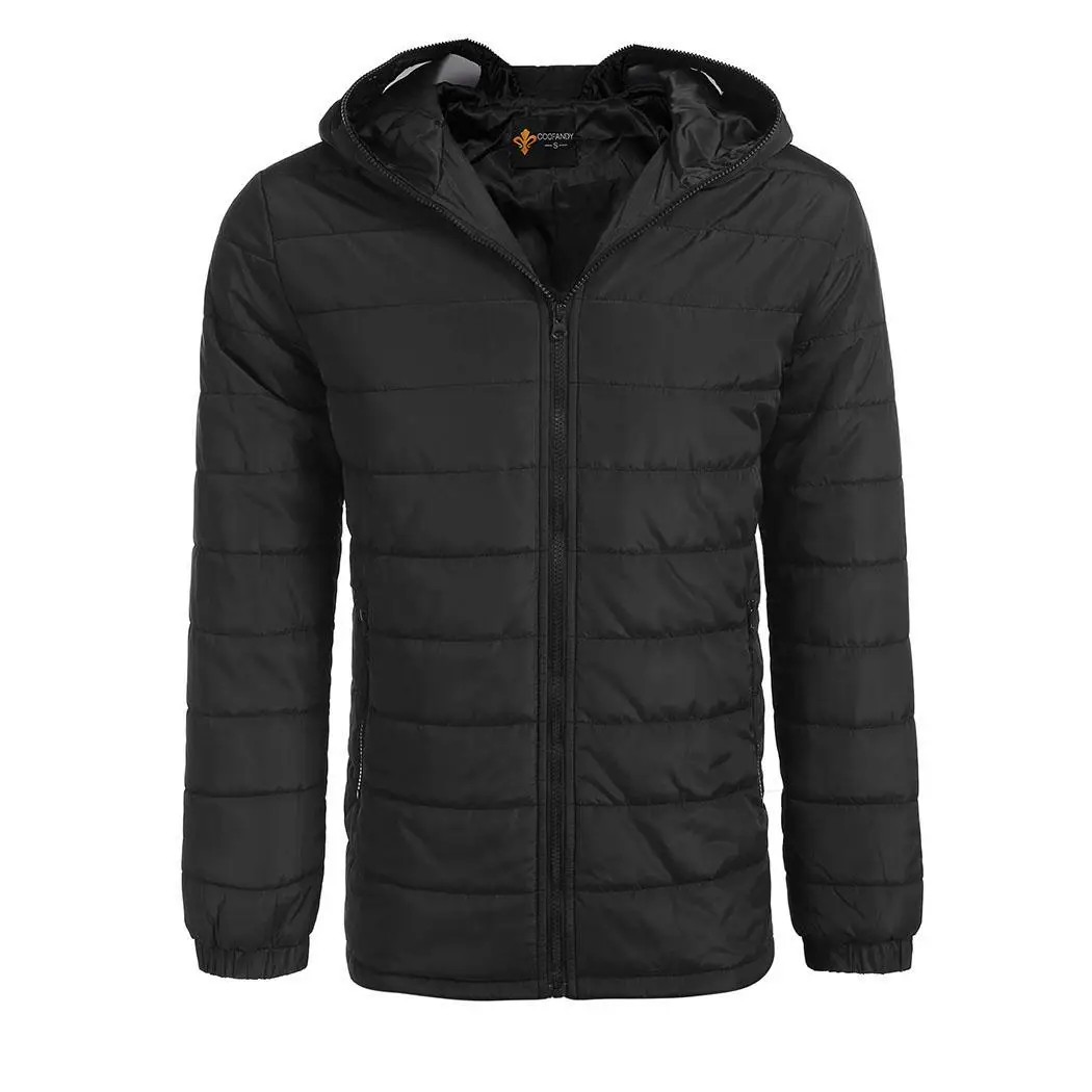 Мужская зимняя куртка теплая на молнии с капюшоном стеганая однотонная тонкая