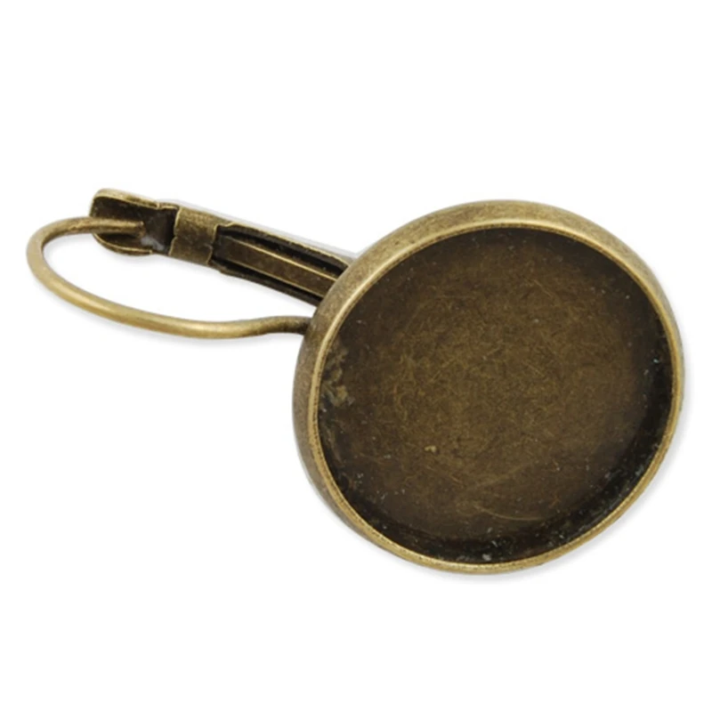 

Antique Bronze 50pcs French Lever Back Earring Cabochon Cameo Setting 18mm Earring Bezel Blank Post DIY Findings-C1599