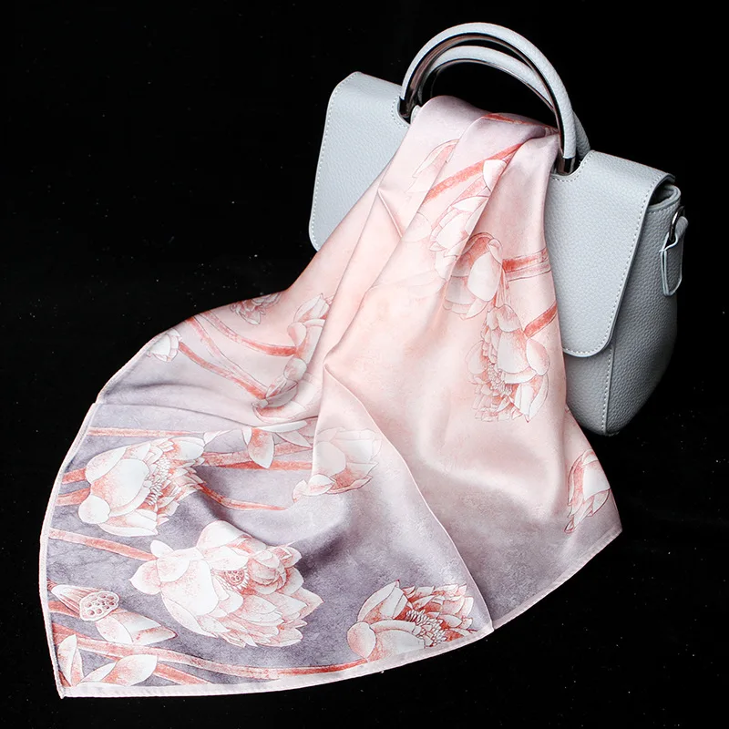 Дамский 100% шелковый шарф с цветочным принтом головной убор для женщин 53 см * см элегантные маленькие квадратные повязки на шею.