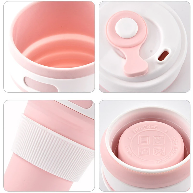 350ml collapsible coffee silicone cup with Lid folding water tea cup reusable travel Drinkware BPA free eco friendly make health
