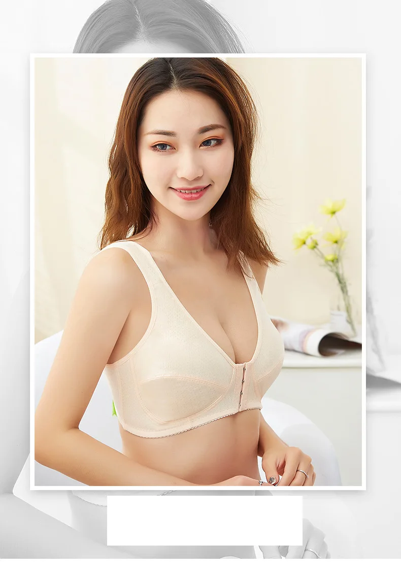 OMHXZJ Wholesale Fashion Middle Age Women Grandmother Gift Wireless Front Closure Seamless Cotton Thin Comfortable Vest Bra NY30