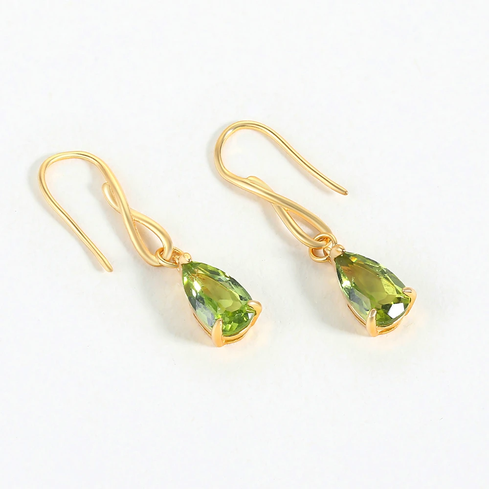 Женские серьги-капельки из серебра 100% пробы с натуральным хризолитом | Украшения