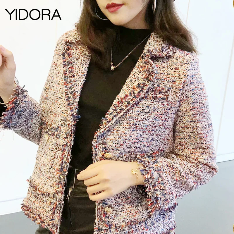 Новинка лидер продаж женская короткая твидовая куртка с потертостями и золотыми
