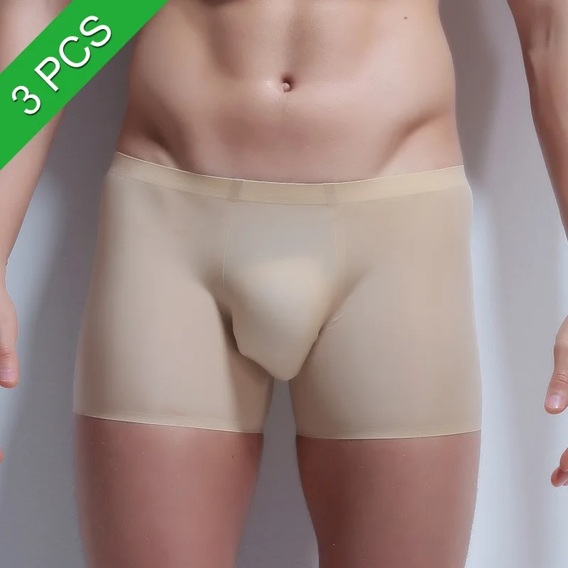 tan Трусы-боксеры из Ice Silk, сексуальное мужское Прозрачное нижнее белье, низкая талия, Слип, Homme 3XL, Cuecas, боксеры, прозрачное Мужское нижнее белье, боксеры, бренд - Цвет: tan