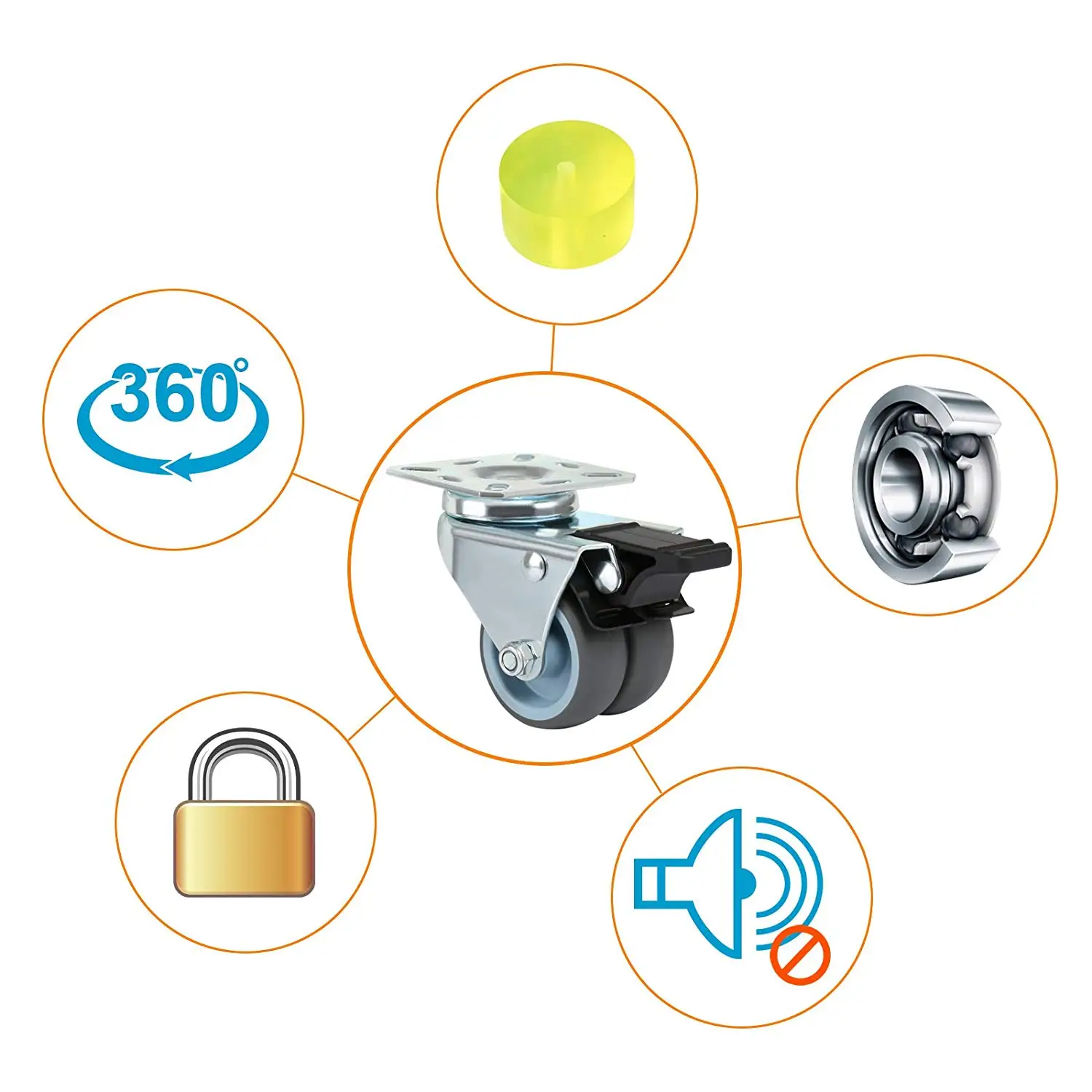 4 сверхмощных поворотных колесика 50 мм с тормозом для мебели на колесиках|Ролики|