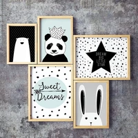 simple nordic style prints cartoon panda posters canvas painting wall art stars picture baby kids room rabbit home decoration