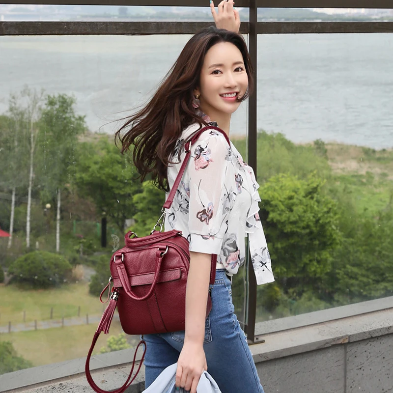 Маленькие женские многофункциональные рюкзаки сумка на плечо кожаные с