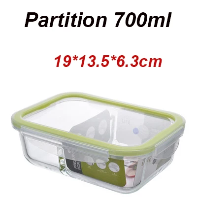 Partition 700ml Стеклянный Ланч-бокс для микроволновой печи с подогревом Холодильный запаянный герметичный контейнер для еды прозрачный боросиликатный пищевой контейнер - Цвет: Partition 700ml