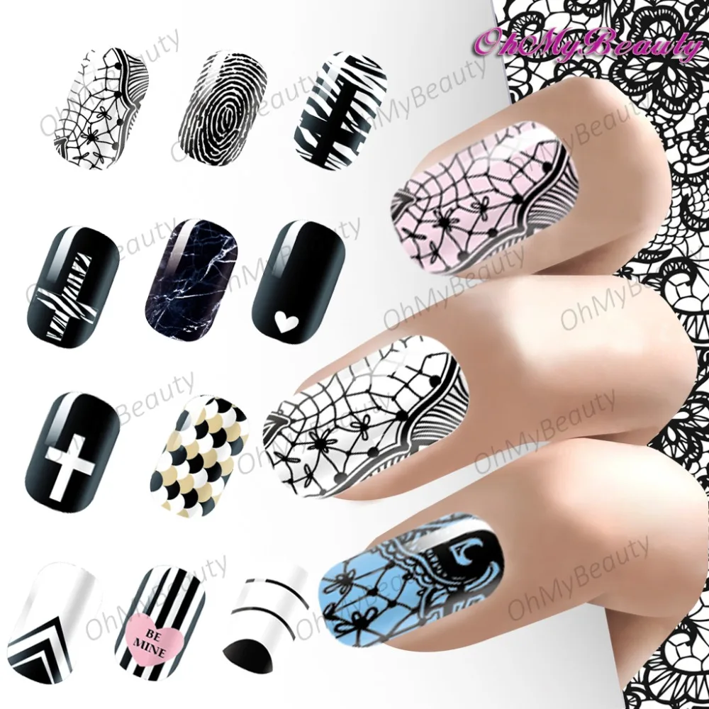 Красота дизайн ногтей гель фольга самоклеющиеся наклейки классический черный