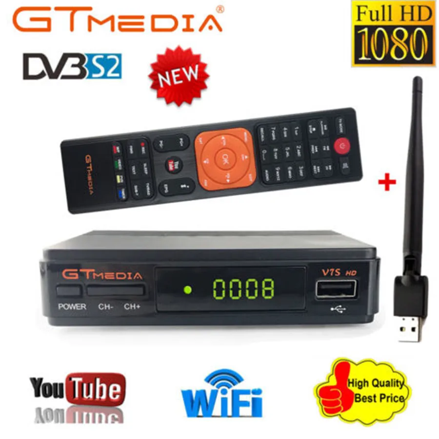 Gtmedia V7S DVB-S2 Спутниковый Ресивер FTA Full HD 1080P цифровой декодер поддержка newcamd bisskey с USB wifi+ 1 год 7 нажатий
