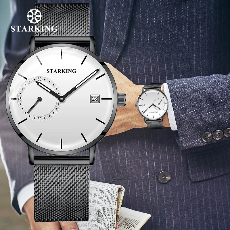 

STARKING Men Waterproof Sport Quartz Watch Date Function Two Hands Analog Wristwatches Steel Mesh Band Hodinky men TM0916