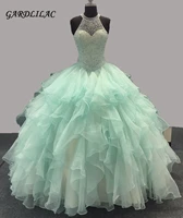 new halter mint quinceanera dresses lilac ball gown rhinestoneruffles sweet 16 dresses long prom gown vestidos de 15 anos