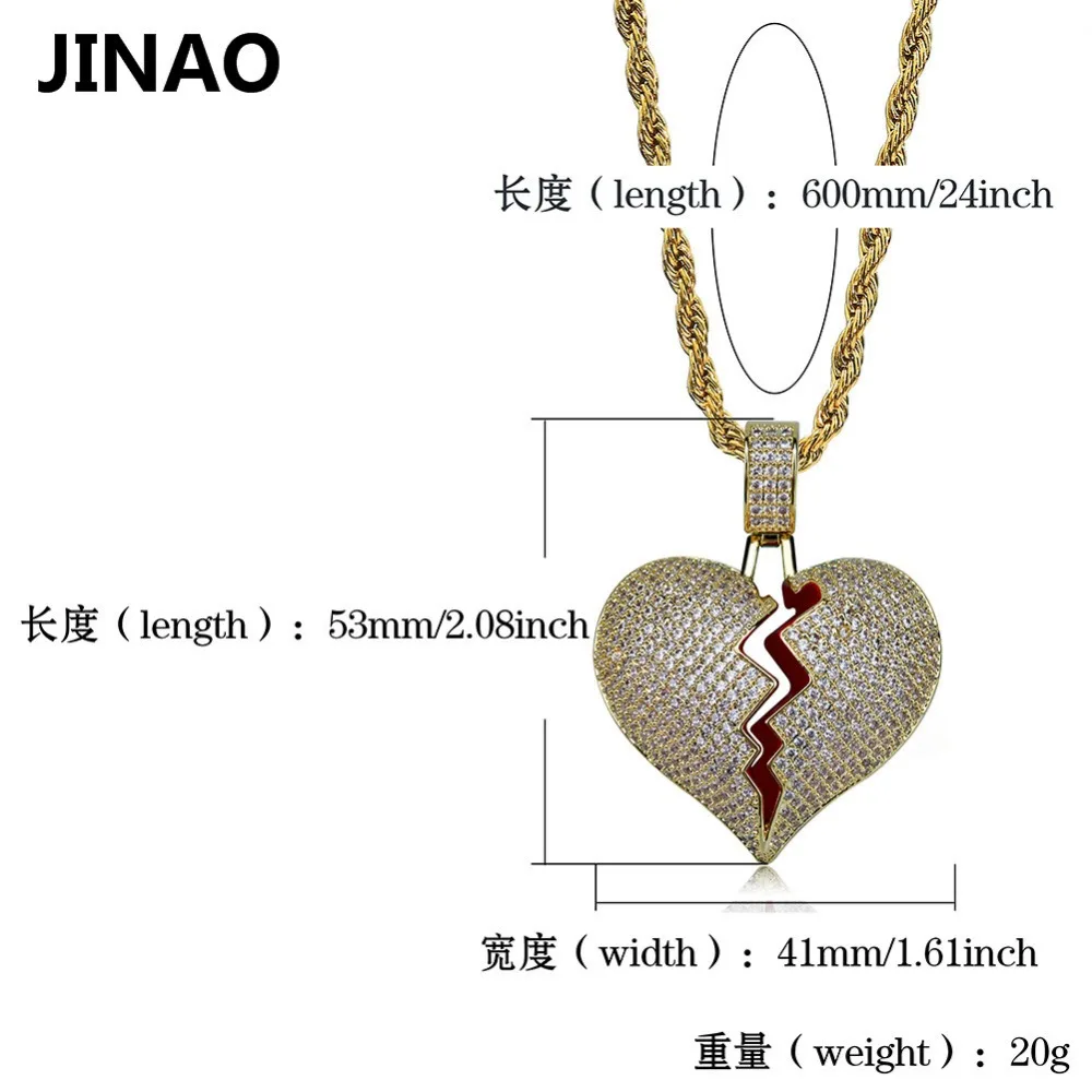 JINAO, модное ожерелье с подвеской на цепочке с разбитым сердцем, мужское ожерелье с кубическим цирконием в стиле хип-хоп, мужские ювелирные изделия, подарок