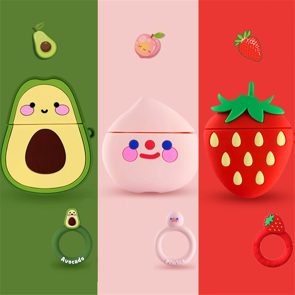 Силиконовый чехол для AirPod с милыми мультяшными фруктами авокадо персик клубника