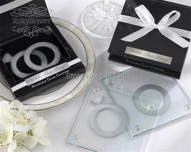 FREE SHIPPING 30pcs=15sets/lot ! with This Ring Glass Coaster Unique Party Favors Bridal Shower Pad Wedding Gift | Дом и сад