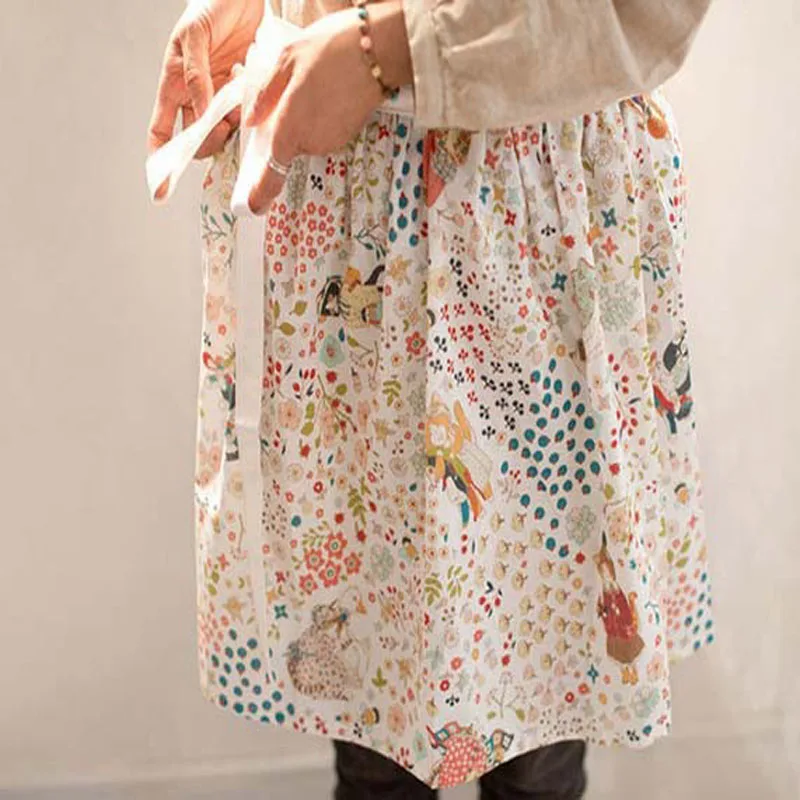 Льняная хлопковая ткань с принтом кошки и цветов винтажная Лоскутная Ткань для