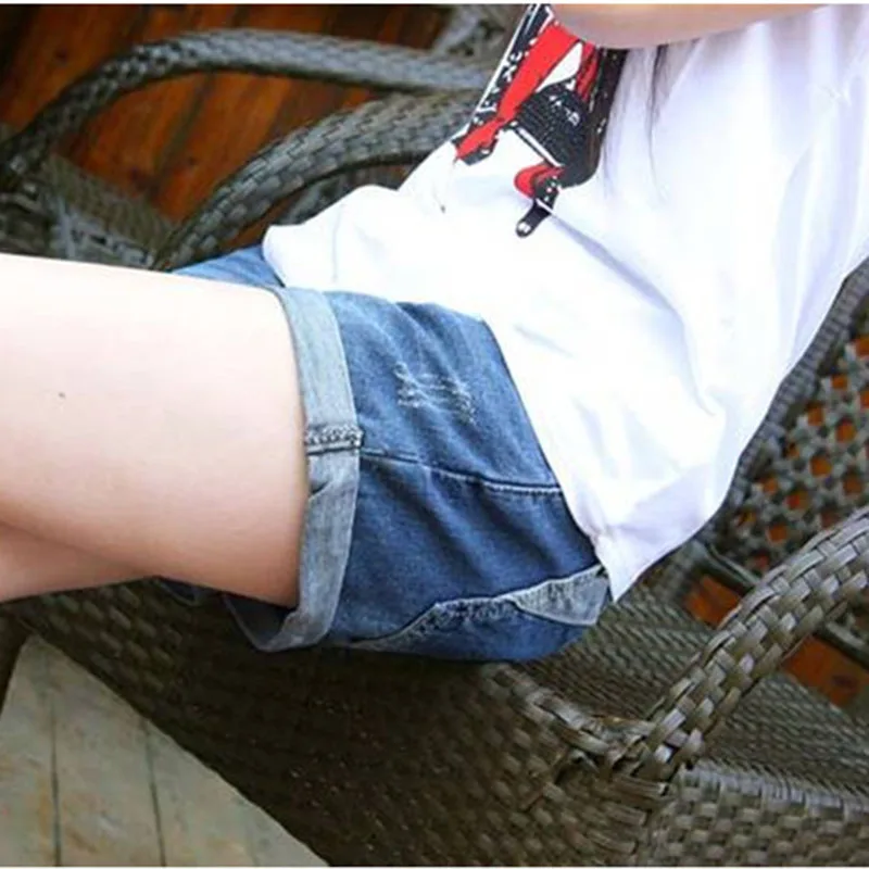 New 2016 Fashion Summer Women Ladies Loose Lanky Retro Frayed Hem Denim Jeans Shorts Ripped Hole Short Pants Plus Size 26-31 | Женская