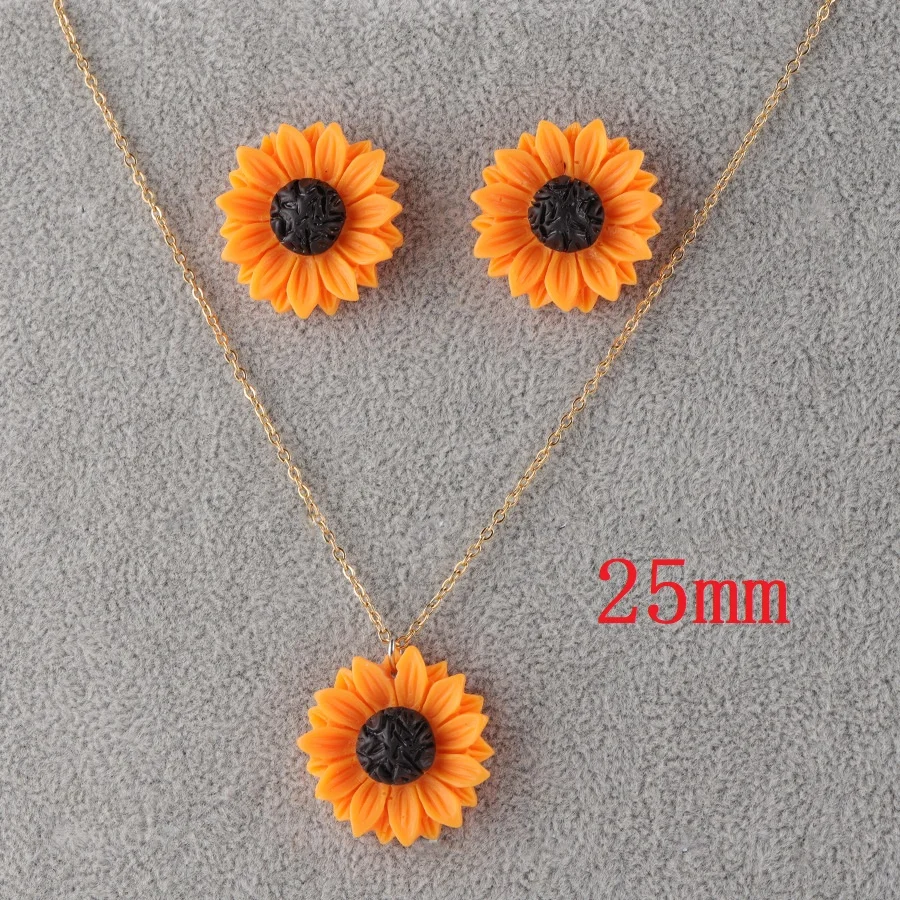 Orange 25mm Новые серьги-гвоздики Подсолнух Цепочки и ожерелья комплект ювелирных изделий 15 мм 18 мм 25 мм Смола Цветочное Ожерелье для Для женщин Девушка подарок ювелирных изделий - Окраска металла: Orange 25mm