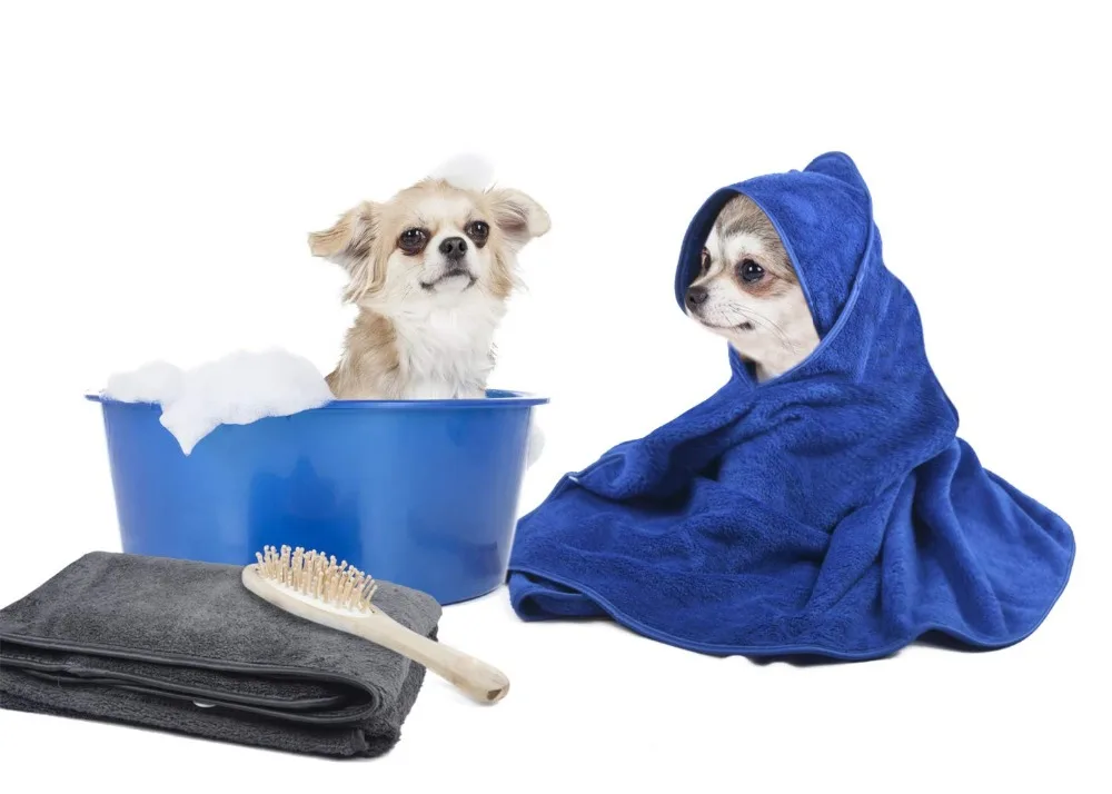 Microfiber слишком большое полотенце с капюшоном банное полотенце для домашних животных быстро поглощает воду, банный халат для собак и кошек 100 см x 100 см Одна деталь серый или синем цветах