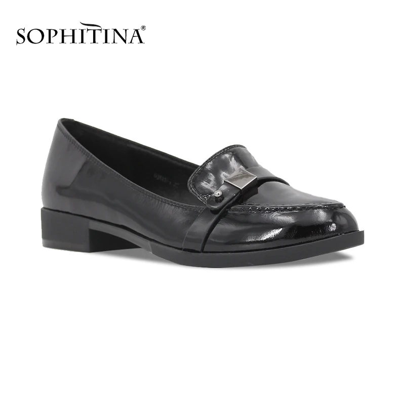 Black SOPHITINA/Брендовые повседневные туфли-лодочки; однотонные женские туфли на низком каблуке; женские офисные туфли из лакированной кожи высокого качества с круглым носком для отдыха; D70 - Цвет: Black