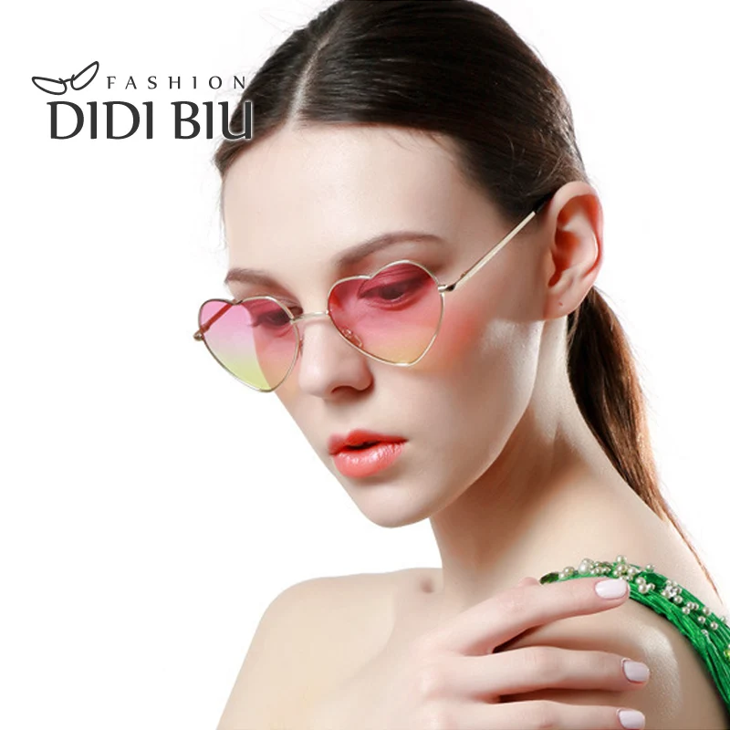 Женские солнцезащитные очки в форме сердца DIDI розовые градиентные радужные